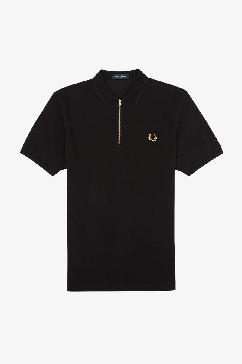 Black Fred Perry Zip Neck Polo Men's Shirts | PH 1547EBCX